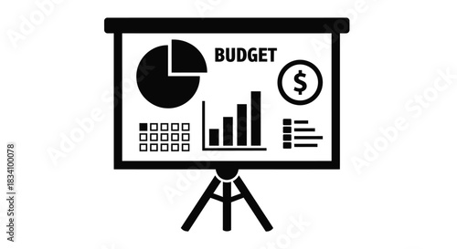 Financial presentation screen displaying budget charts and graphs for business planning