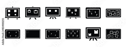 bulletin board vector icon set and silhouette art isolated on white background