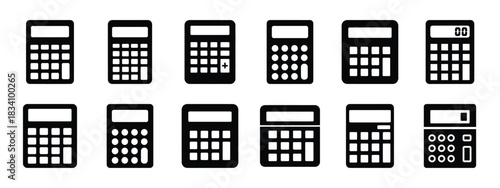 calculator vector icon set and silhouette art isolated on white background
