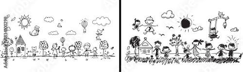 Children playing vector, kids school artwork, happy child illustration, childhood game art, learning and education vector, playtime doodle design, creative children wallpaper, joyful kids artwork, out