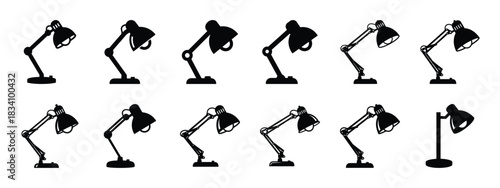 desk lamp vector icon set and silhouette art isolated on white background