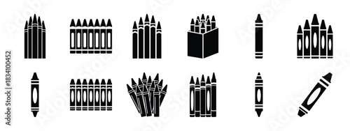 crayons vector icon set and silhouette art isolated on white background