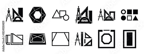 geometry set vector icon set and silhouette art isolated on white background