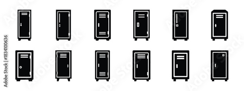 locker vector icon set and silhouette art isolated on white background