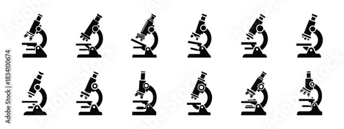 microscope vector icon set and silhouette art isolated on white background