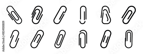 paper clip vector icon set and silhouette art isolated on white background