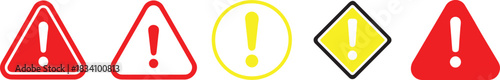 Caution sign icon set featuring bold warning symbols for safety and alert designs.