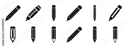 pencil vector icon set and silhouette art isolated on white background