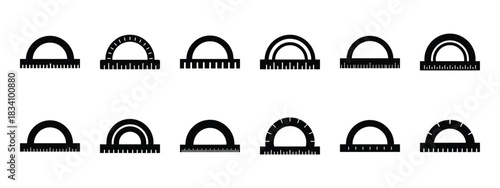 protractor vector icon set and silhouette art isolated on white background