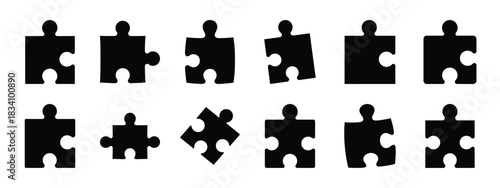 puzzle piece vector icon set and silhouette art isolated on white background