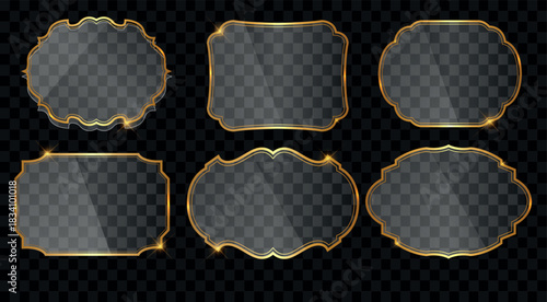 Luxurious Translucent Labels with Elegant Gold Accents, Glass borders, gold gradient, PNG format