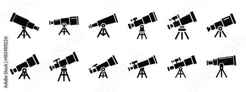 telescope vector icon set and silhouette art isolated on white background