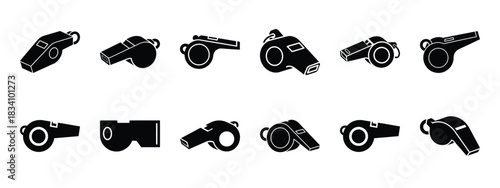 whistle vector icon set and silhouette art isolated on white background