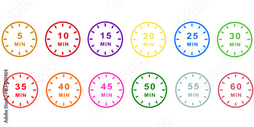 Set of colorful timer icon isolated on white background.