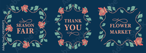 A versatile set of decorative floral frame graphics. Perfect for season fair announcements, thank you cards, spring stationery, labels, and botanical designs