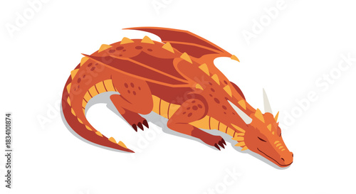 Sleeping red dragon fantasy art with majestic wings and spikes