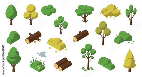 Isometric tree and bush collection with natural elements