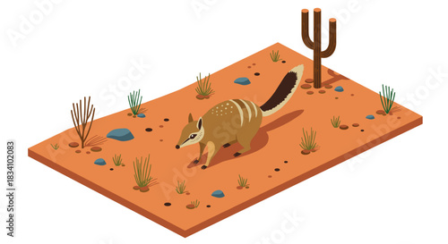 Isometric desert scene featuring numbat in natural habitat