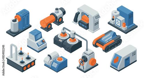 Isometric industrial equipment set for modern technological solutions