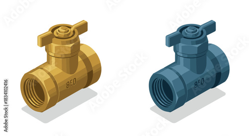 Isometric brass and steel pipe valves for plumbing systems