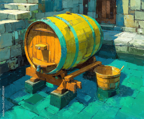 Abstract painting of a barrel