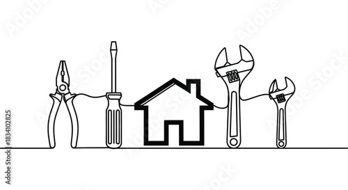 Tools and house icon connected, representing home repair and renovation services
