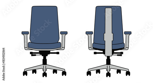 Modern ergonomic office chair shown from front and back, designed for comfort and support.