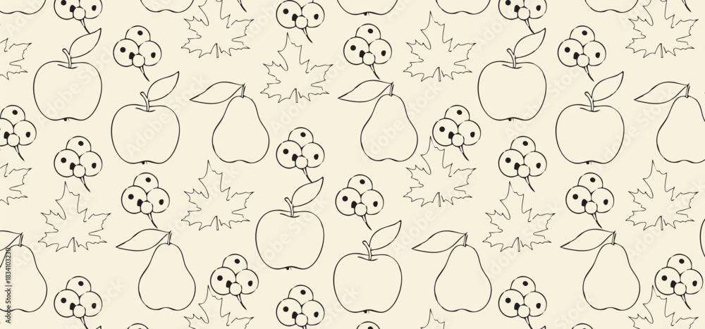 Fototapeta premium Seamless pattern design with fruit , flower and leaf