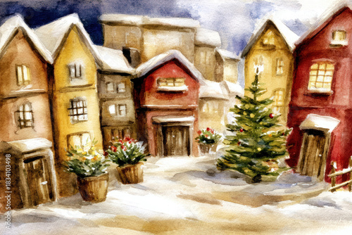 Christmas watercolor painti...