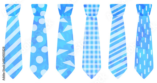 模様の入ったネクタイのイラストセット 青色 ベクター素材
