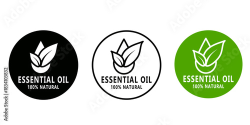 Essential oil set icon isolated on white background. For beauty and skincare natural product certificate label.