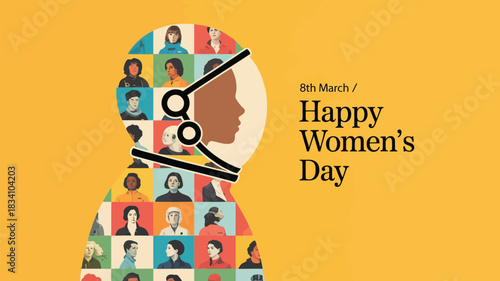 Diverse women portraits form a silhouette celebrating international women s day on march 8th