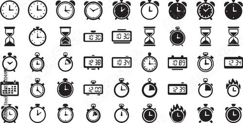 Collection of timekeeping device icons in vector format offering various designs