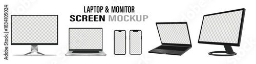 Mock-ups gadgets collection Smartphone,Pc, Tablet, Laptop, blank screen for your design. Side and top, isometric view. Mockup generic device. Template for infographics or presentation ui, ux.
