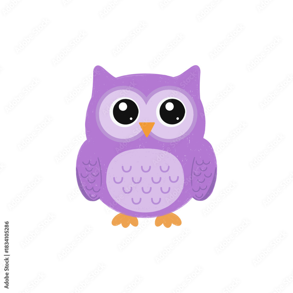 Fototapeta premium Cute purple cartoon owl illustration isolated on white background