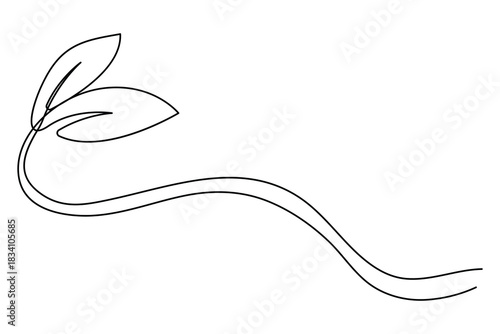 Hand drawn one line art of sprouting plant with leaves simple outline eco growth design
