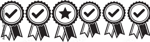 Collection of awards with check mark and star shapes in black