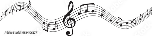 Musical Notes on Staff in Wavy Design for Graphic Projects