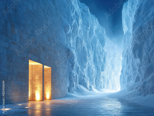 Snowy wall of a building