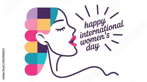 Stylized illustration of a woman s profile with colorful hair celebrating international women s day