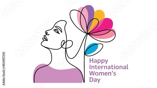 Stylized line art of a woman s profile with a vibrant abstract flower celebrating international women s day