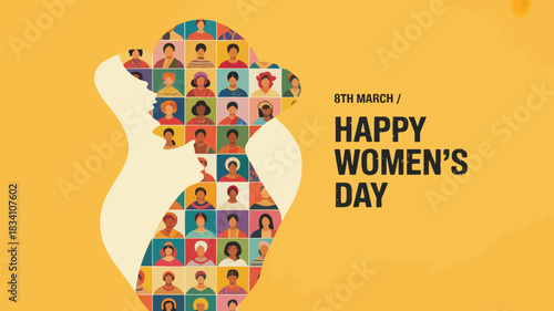 Diverse women s faces form a silhouette celebrating international women s day on march 8th