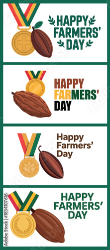 Farmer's Day Ghana with Cocoa Bean and Medal Illustrations