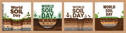 World Soil Day with Soil Layers and Plant Growth Illustrations