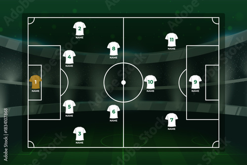 Modern Football Formation Lineup Graphic  Soccer Starting XI Template with Player Numbers and Pitch Background