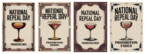 National Repeal Day Celebration Design with Champagne Glass Prohibition Ends Theme