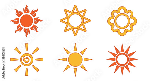 Collection of sun vector icons summer heat sunshine graphic design