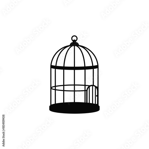 A vintage birdcage silhouette on a white background