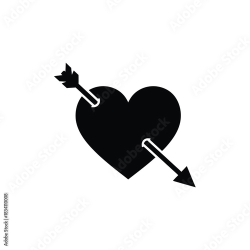 Black heart silhouette pierced by an arrow silhouette