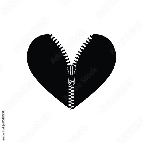 Black heart silhouette with zipper silhouette